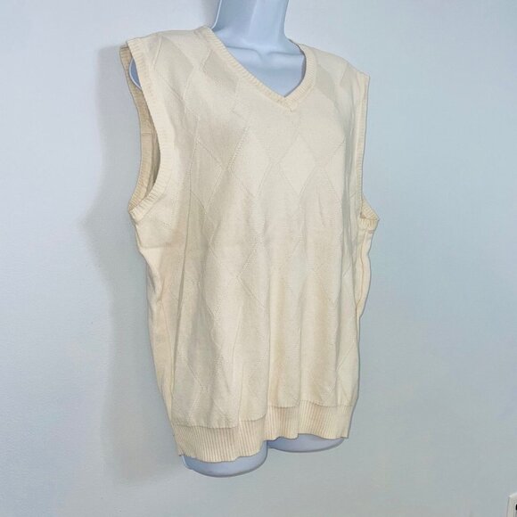 Club Room Mens L Sweater Vest Ivory Sleeveless Diamond Knit - Picture 5 of 10